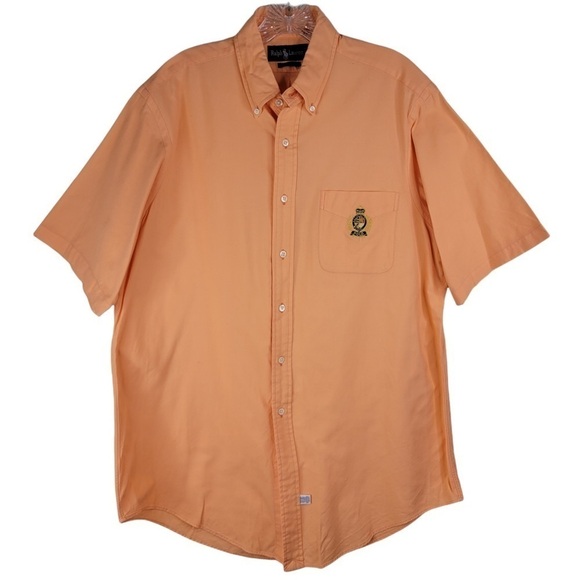Polo Ralph Lauren Button Down Embroidered Crest  Men's Large Shirt Orange - Picture 2 of 9